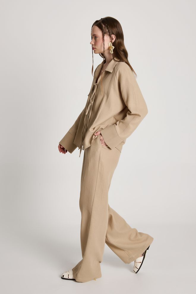 First Angels Beige Elegante Formele Pak Met Geribbelde Hals Groothandel Kleding Zomer