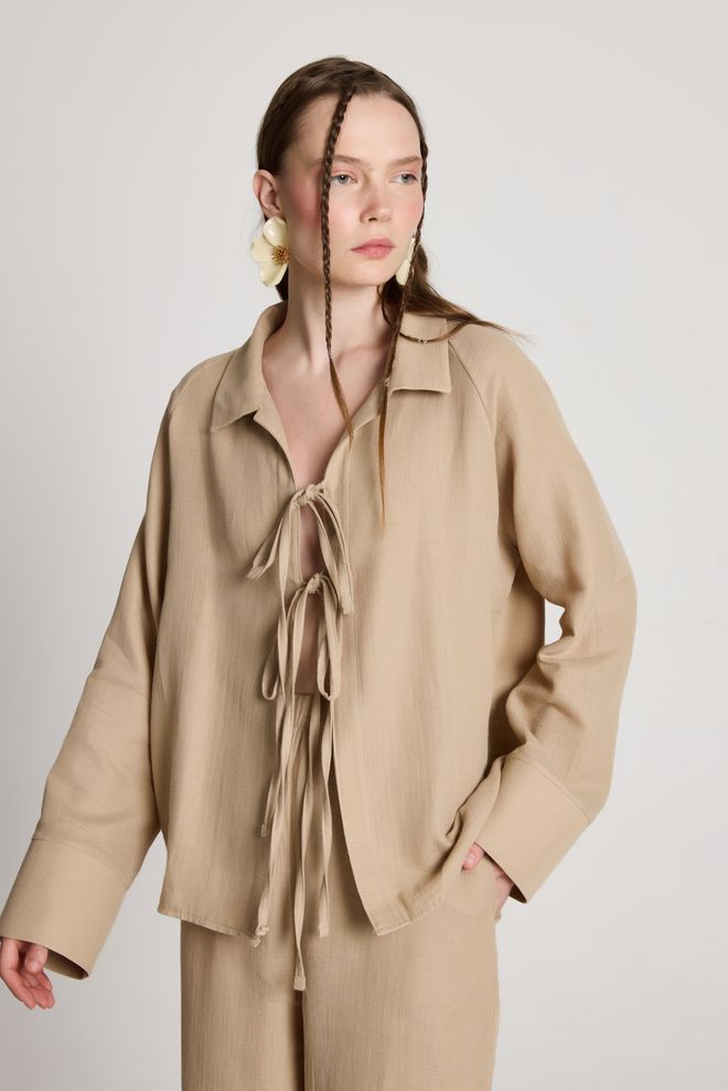 First Angels Beige Elegante Formele Pak Met Geribbelde Hals Groothandel Kleding Casual