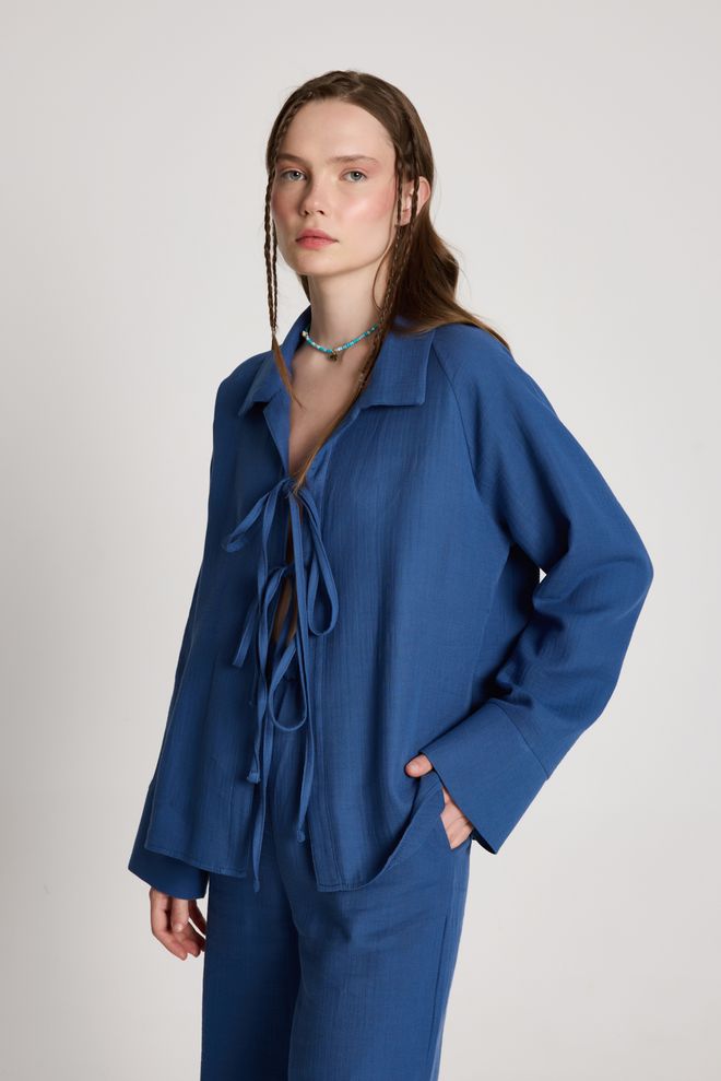 First Angels Blue Oversized Fit Suit With Notched Neck Wholesale Clothing Summer