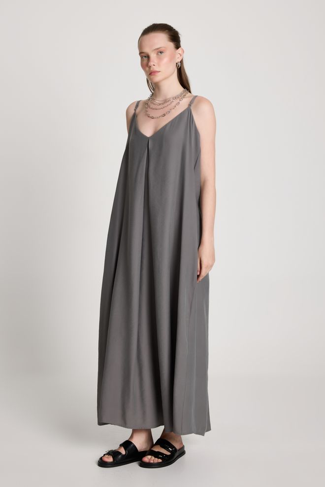 First Angels Vestito Grigio Sottoveste Con Scollo A V Elegante Lunghezza Fino Al Pavimento Abbigliamento all'ingrosso Casuale