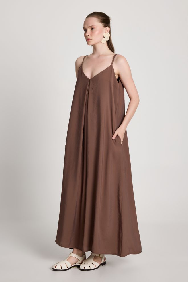 First Angels Robe Brun À Encolure En V Et Longueur Au Sol Sans Manches Vêtements en gros Modeste