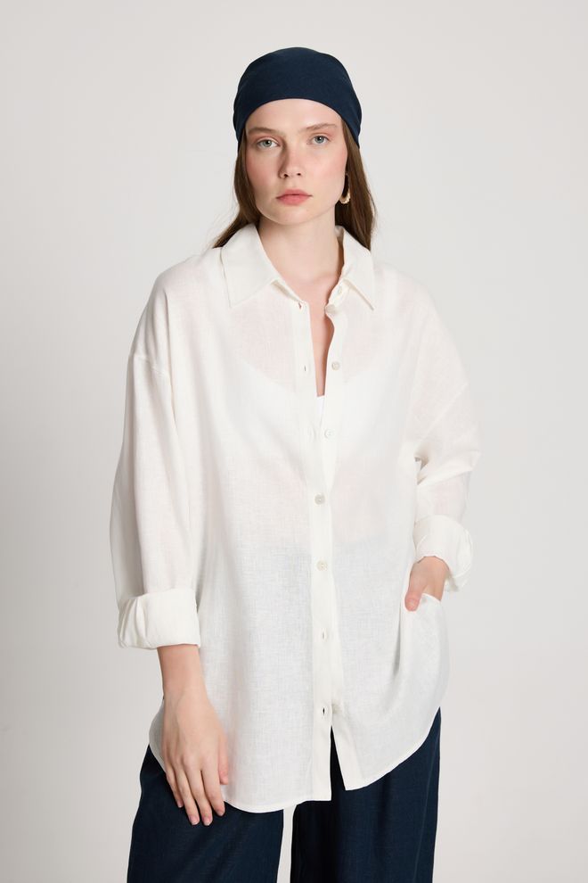 First Angels Camicia Bianca Oversize Casual Con Collo Dentellato Abbigliamento all'ingrosso Modesto
