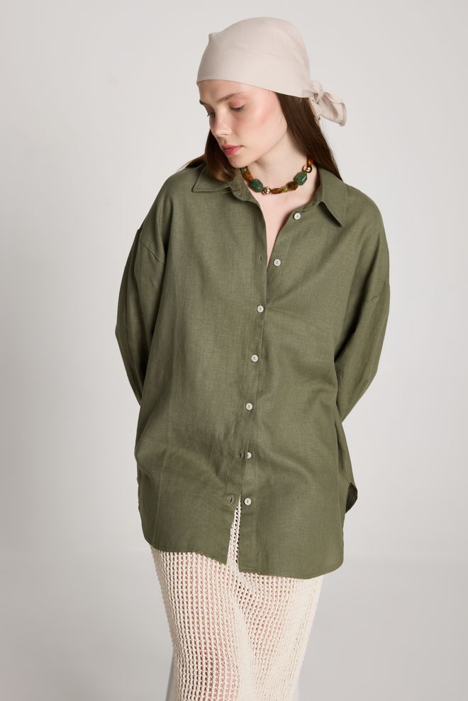 First Angels Camicia Verde Casual Oversize Con Bottoni Abbigliamento all'ingrosso Modesto
