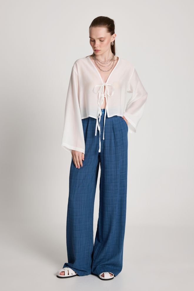 First Angels Pantaloni Palazzo A Quadri Blu Abbigliamento all'ingrosso Casuale