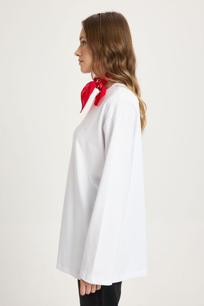 First Angels T Shirt Branco Tamanho Grande Decote Alto Manga Comprida Roupas por atacado Inverno