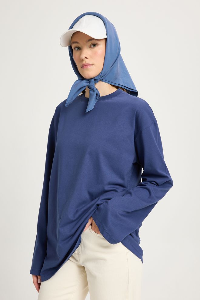 First Angels Tričko So Širokým Rukávom Oversize Basic Tričko Indigo Veľkoobchod s oblečením 0