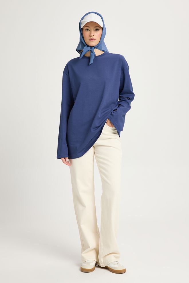First Angels Azul marinho T Shirt Modesto Casual Com Ajuste Oversized Roupas por atacado 1