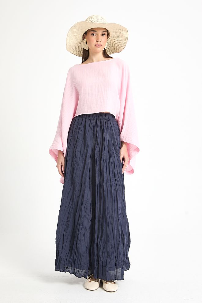 First Angels Mornarsko Plava Nabrana Maxi Suknja Boho Elegantan Stil Veleprodaja odjeće Skroman