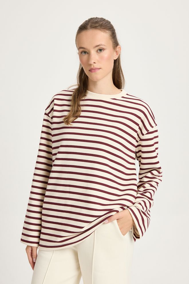 First Angels Sweat Hanorac Basic Cu Dungi Burgundy 30010 Îmbrăcăminte cu ridicata 0