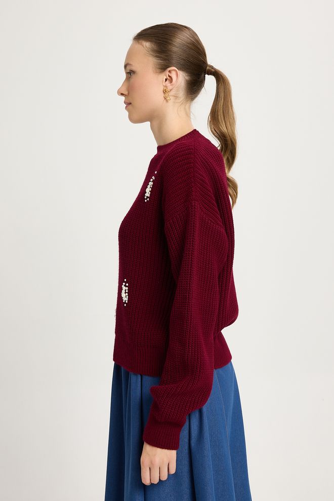 First Angels Claret Red Cardigan In Oversized Fit Wholesale Clothing 1