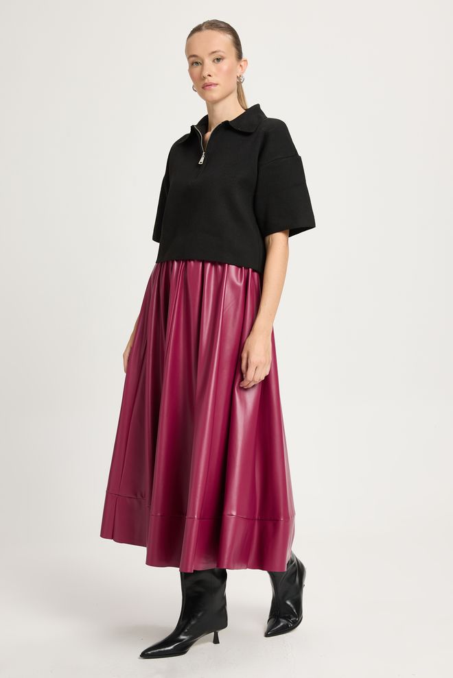 First Angels Krilo Usnjeno Elastično Krilo Burgundy 30024 Oblačila na debelo Boho