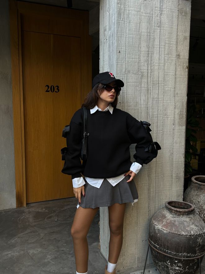 First Angels Sweatshirt Preto Oversize Com Decote Crew Roupas por atacado 5
