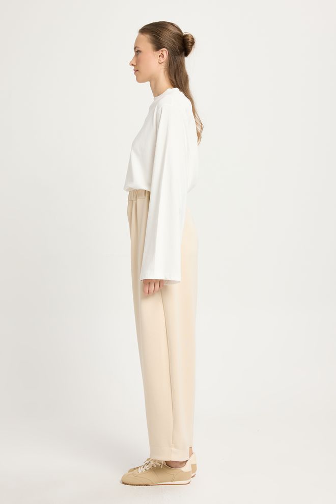 First Angels بنطال رياضة بيج واسع الساق برباط خصر مرتفع ملابس بالجملة شاطئ