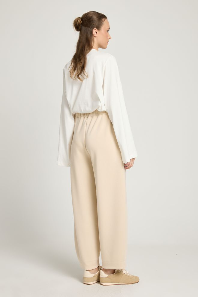 First Angels بنطال رياضة بيج واسع الساق برباط خصر مرتفع ملابس بالجملة غير رسمي