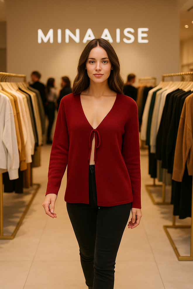 First Angels Tricotaje Cardigan Maro Pentru Femei Cu Cravată Frontală Croială Largă 6246 Îmbrăcăminte cu ridicata 0