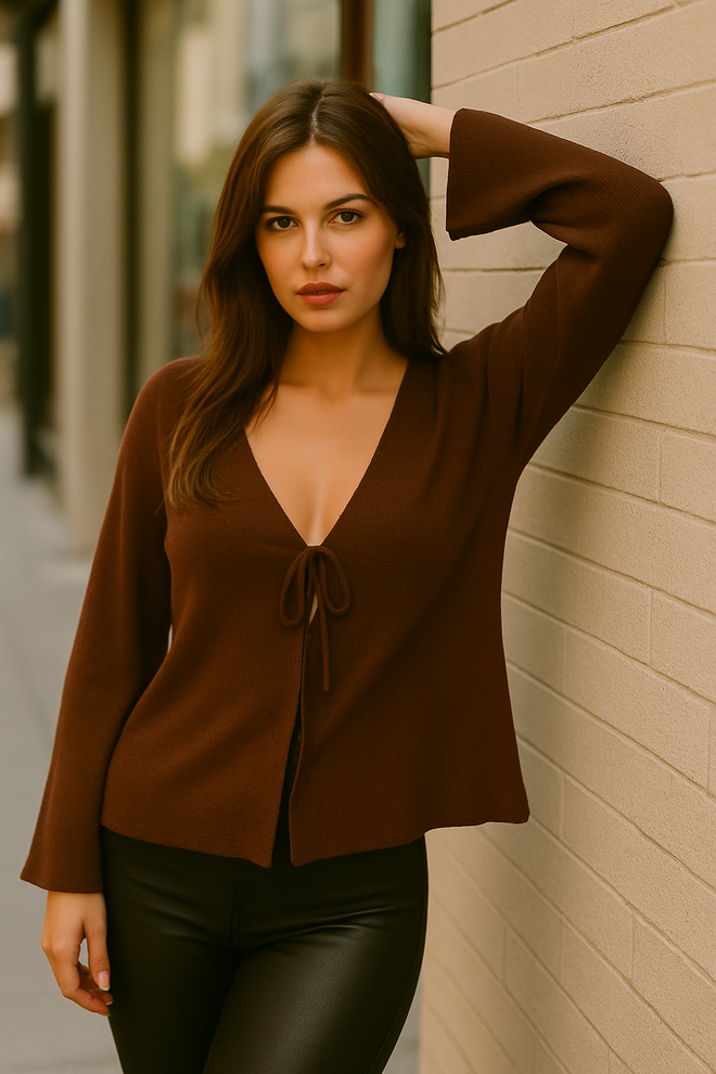 First Angels Brown Casual Sexy Elegant Cardigan Wholesale Clothing Work