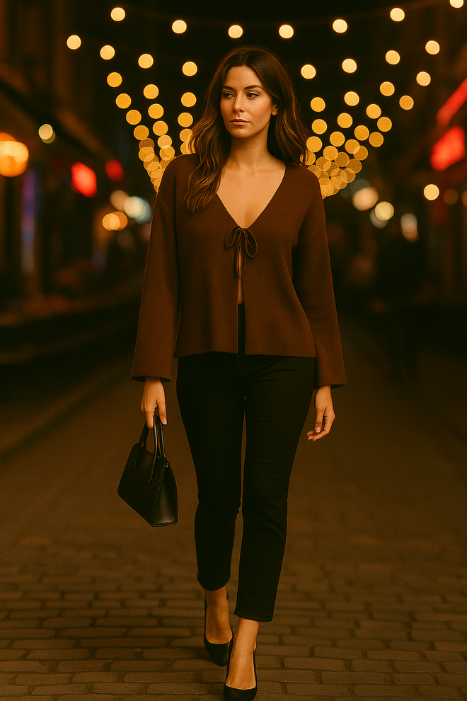 First Angels Brown Casual Sexy Elegant Cardigan Wholesale Clothing Winter