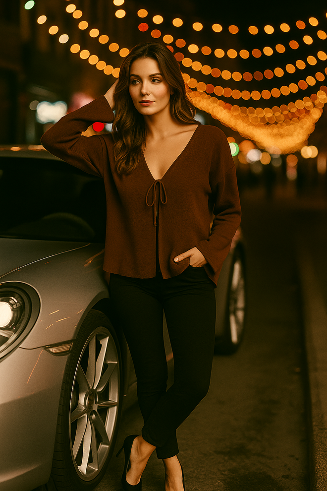 First Angels Brown Casual Sexy Elegant Cardigan Wholesale Clothing Sexy