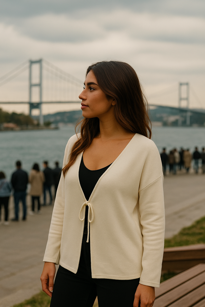 First Angels Beige Casual Elegant Preppy Cardigan Wholesale Clothing Lounge