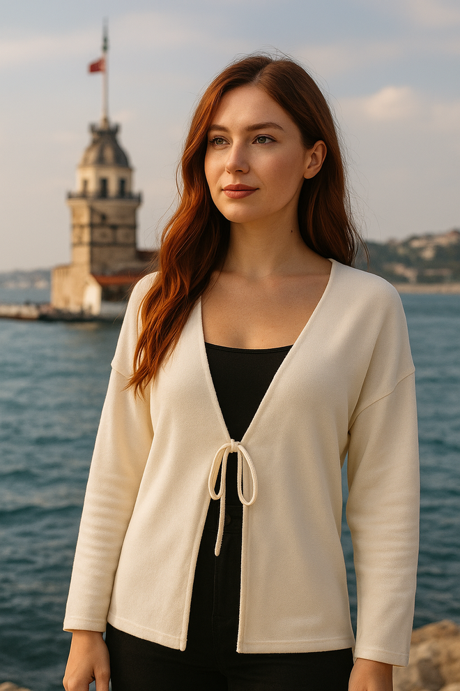 First Angels Beige Casual Elegant Preppy Cardigan Wholesale Clothing Winter