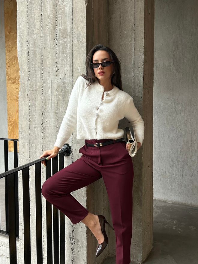 First Angels Tricotaje Cardigan Ecru Cu Textură Moale Pentru Femei Cu Buton De Piatră 5559 Îmbrăcăminte cu ridicata 0