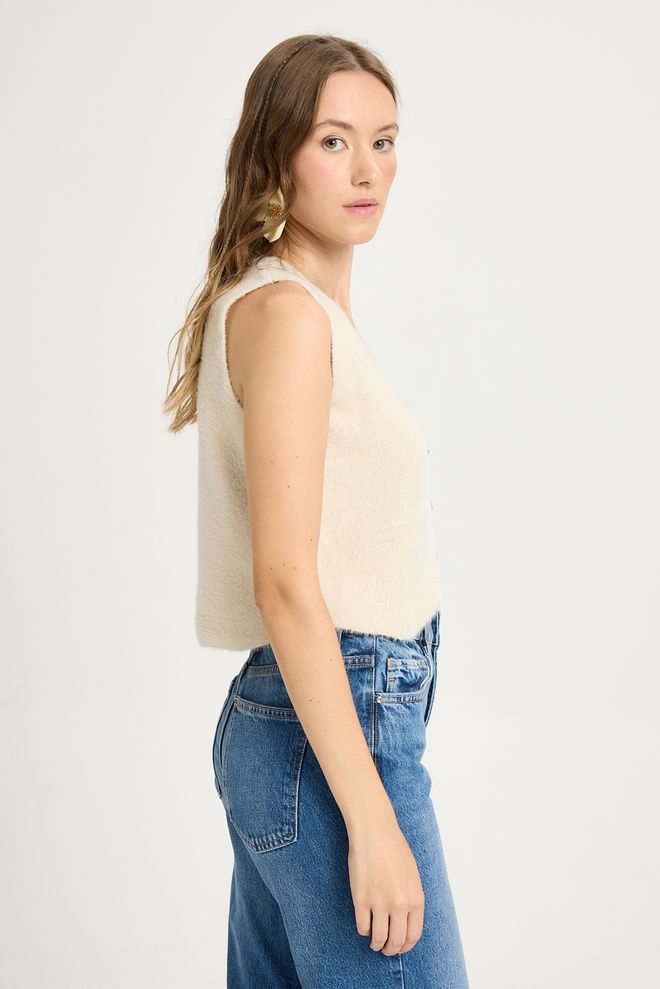 First Angels Beige Casual Elegant Modest Buttoned Crop Vest Wholesale Clothing Winter