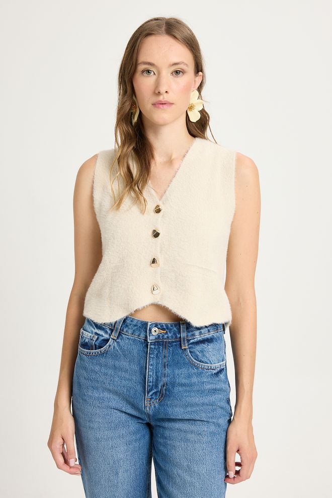 First Angels Beige Casual Elegant Modest Buttoned Crop Vest Wholesale Clothing 5