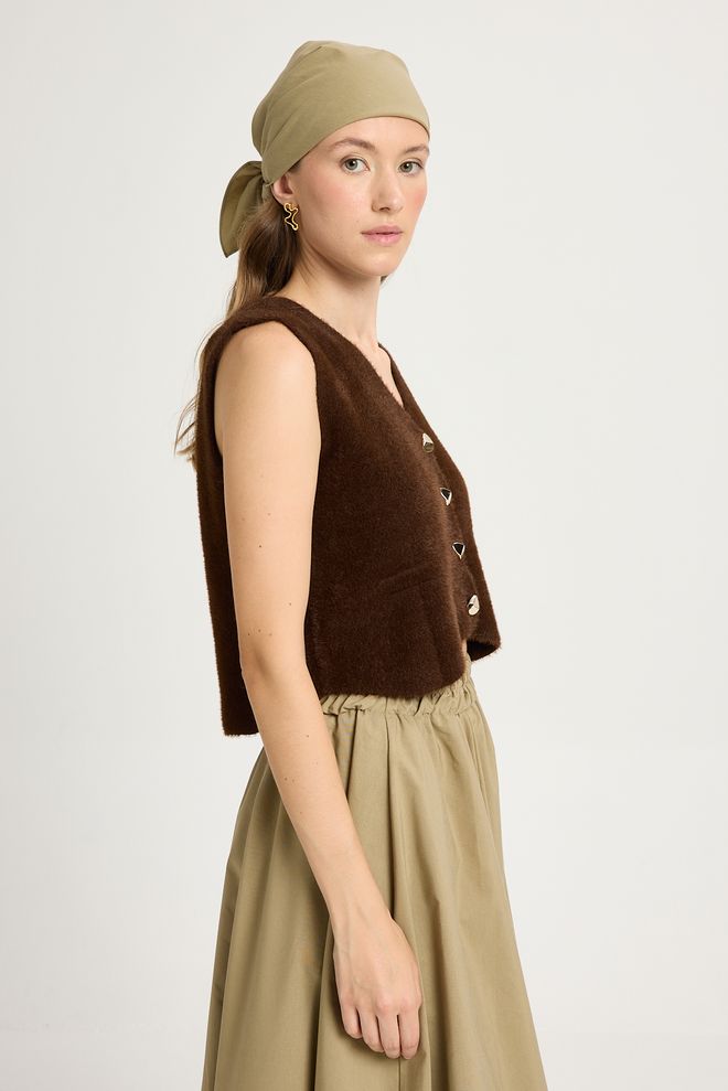 First Angels Brown Casual Elegant Vintage Crop Vest Wholesale Clothing Lounge