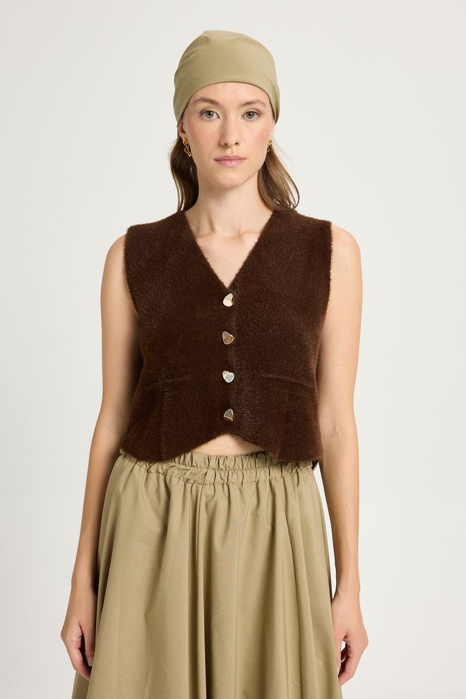 First Angels Brown Casual Elegant Vintage Crop Vest Wholesale Clothing 5