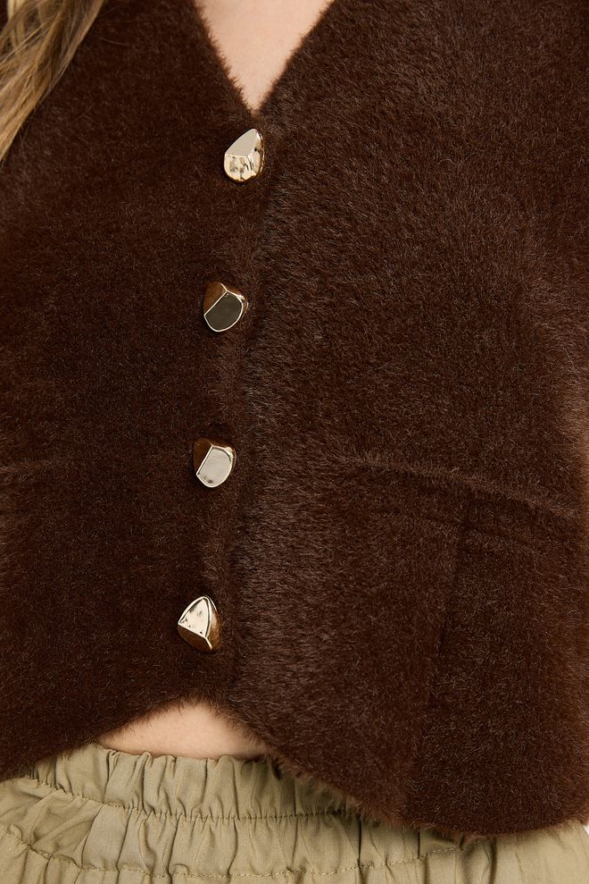 First Angels Brown Casual Elegant Vintage Crop Vest Wholesale Clothing Work