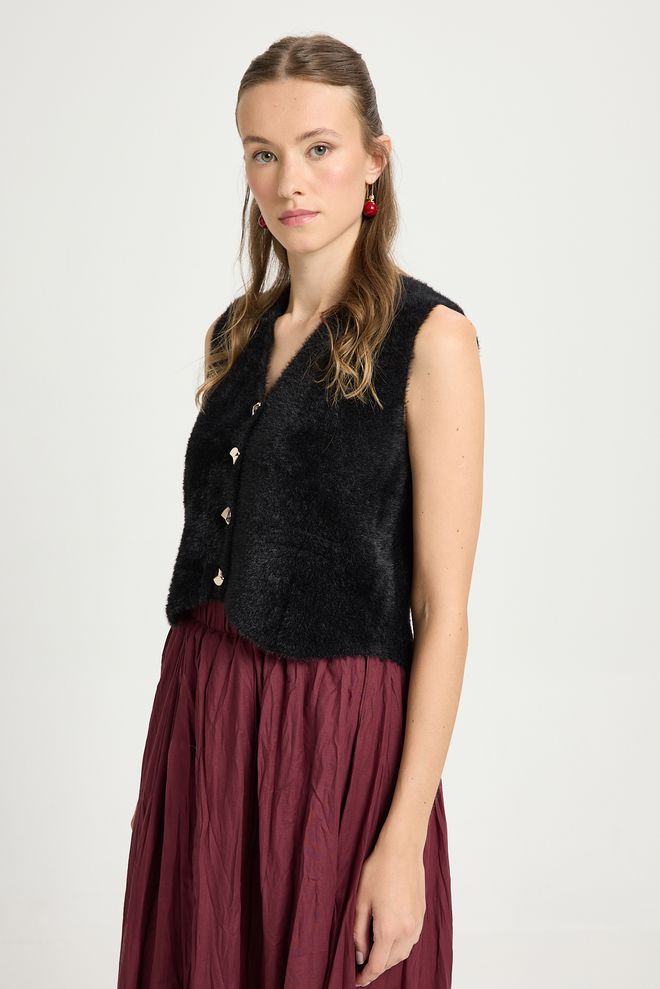 First Angels Black Casual Elegant Vest Wholesale Clothing Lounge