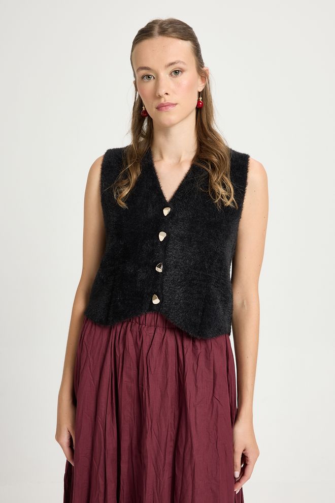 First Angels Black Casual Elegant Vest Wholesale Clothing Winter