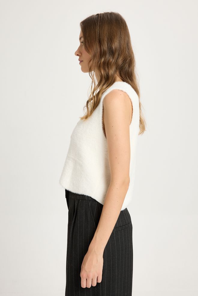 First Angels White Crop Vest With Buttoned Closure Wholesale Clothing Winter