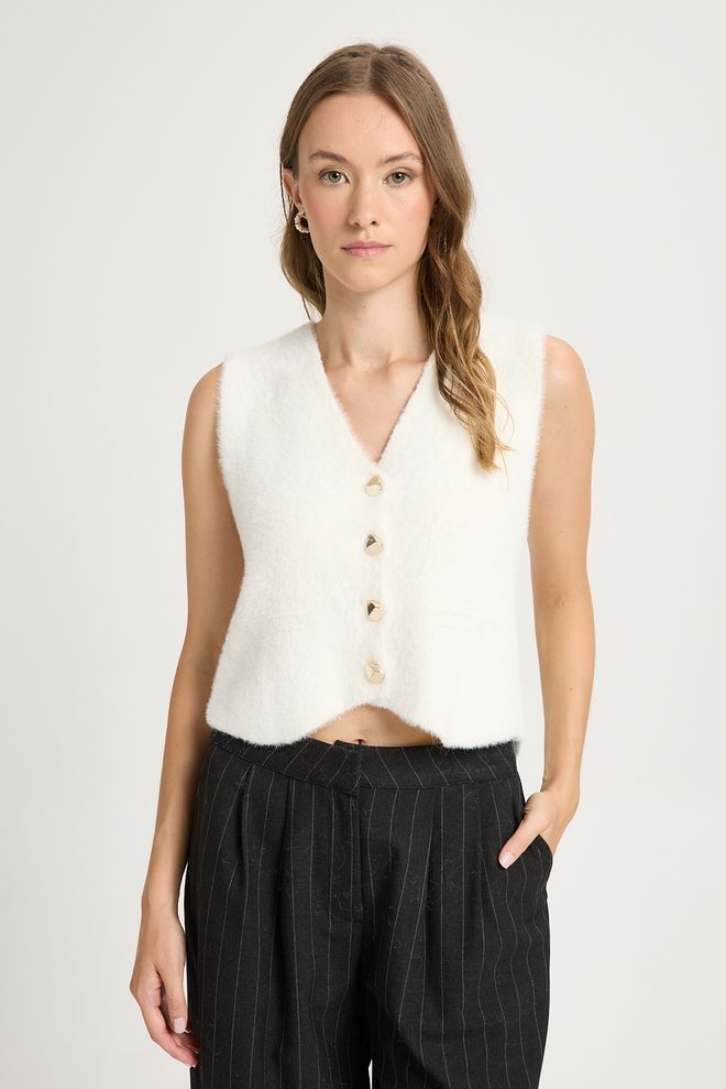 First Angels White Crop Vest With Buttoned Closure Wholesale Clothing Formal