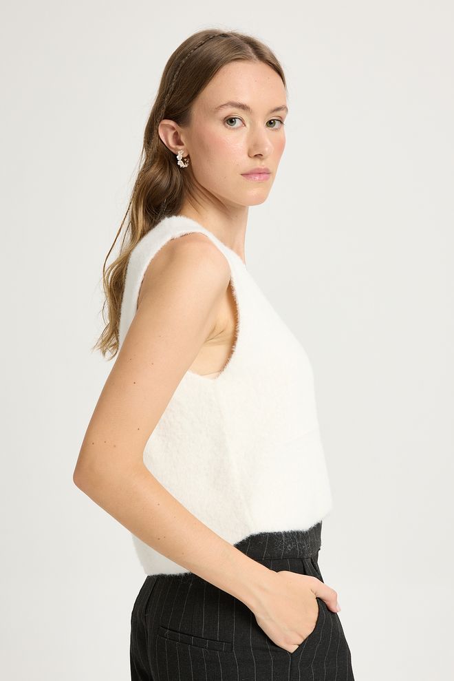 First Angels White Crop Vest With Buttoned Closure Wholesale Clothing 5