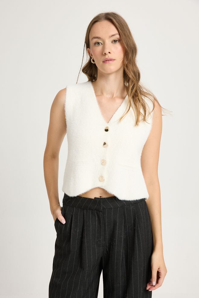 First Angels White Crop Vest With Buttoned Closure Wholesale Clothing Cocktail