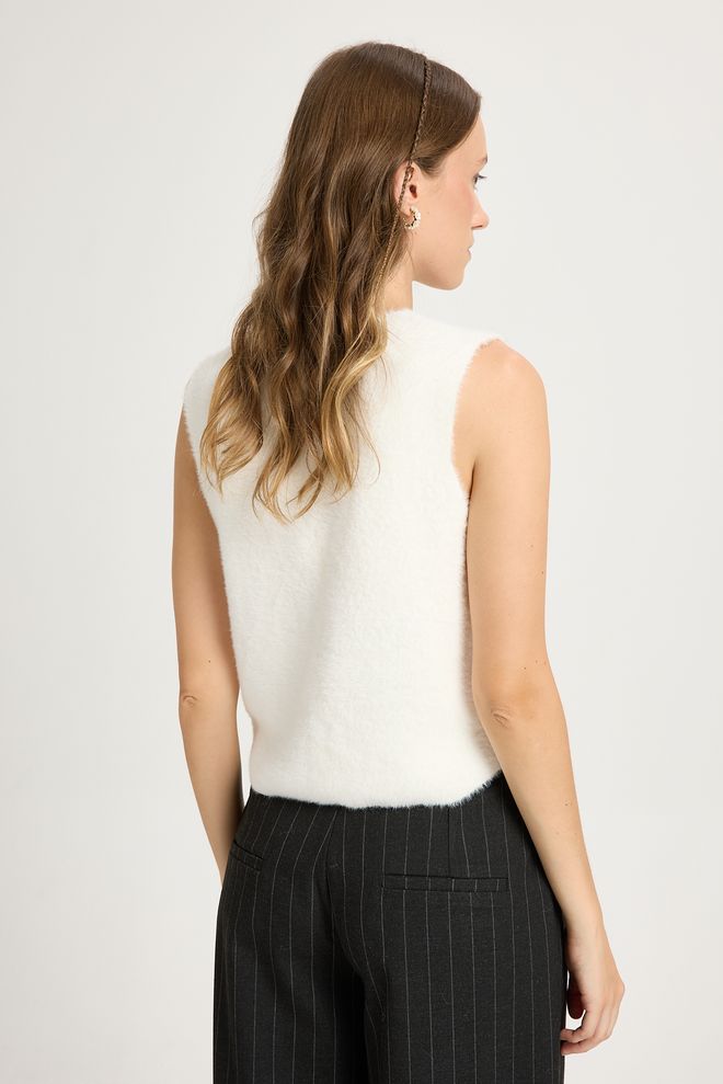 First Angels White Crop Vest With Buttoned Closure Wholesale Clothing Spring