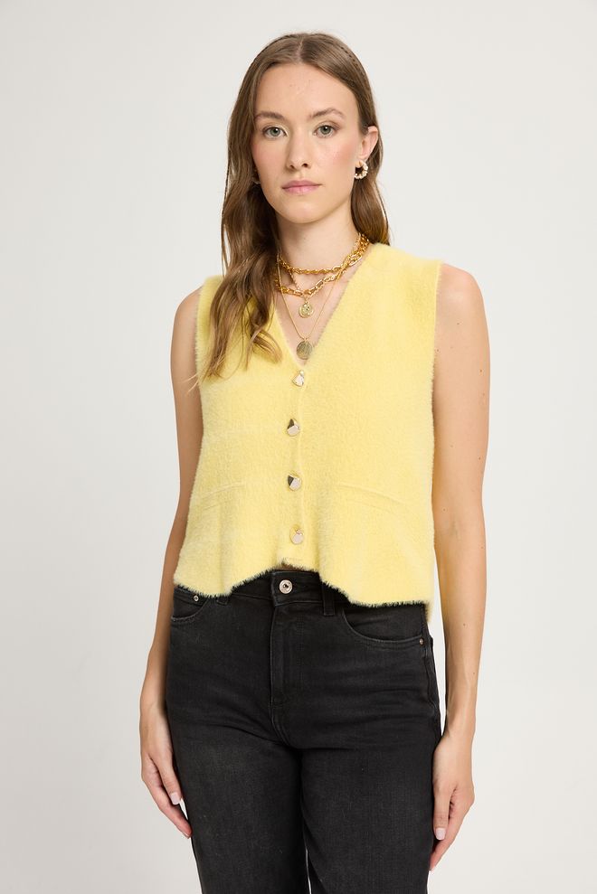 First Angels Yellow Casual Cute Preppy Elegant Vest Wholesale Clothing Winter