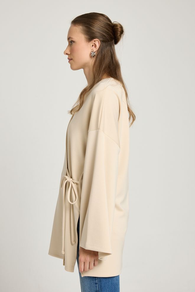 First Angels Beige Kimono With Oversized Fit And Extra Long Sleeves Wholesale Clothing Lounge