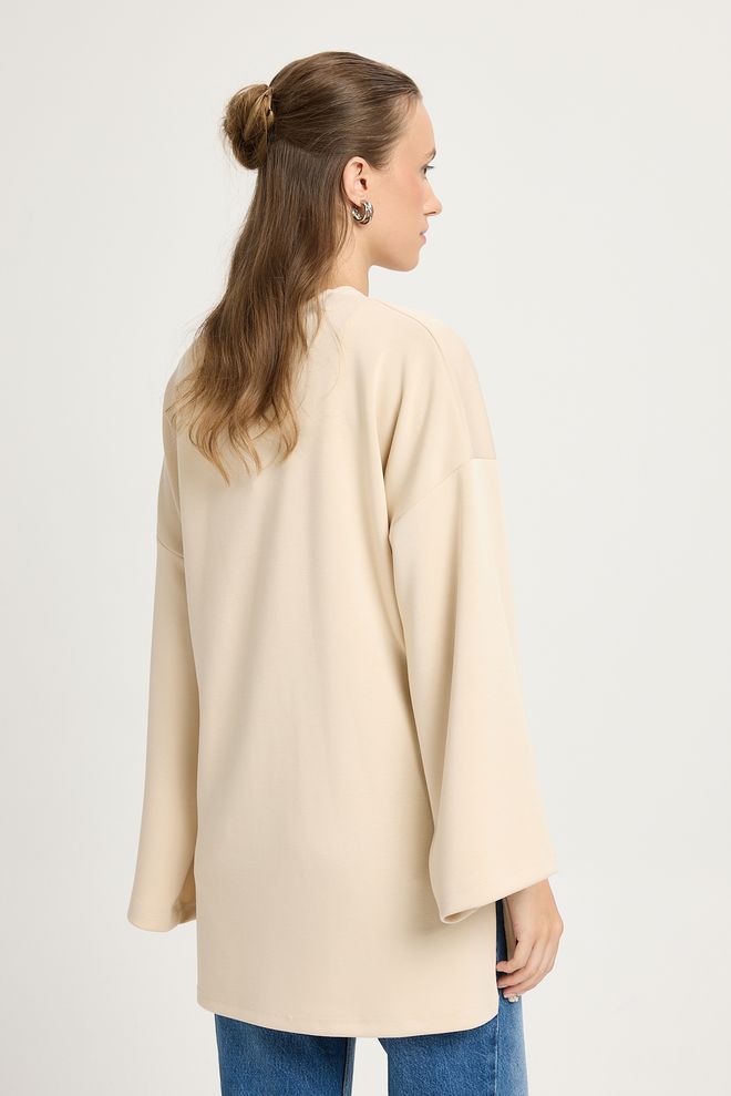 First Angels Beige Kimono With Oversized Fit And Extra Long Sleeves Wholesale Clothing Casual