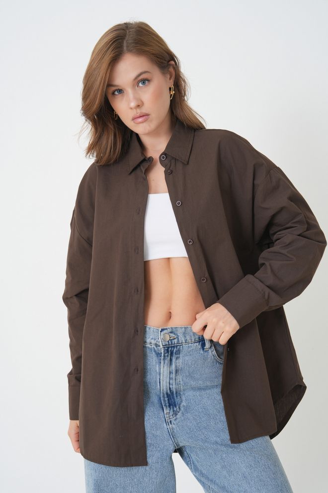 First Angels Camisa Castanha Casual Tamanho Grande Roupas por atacado Casual