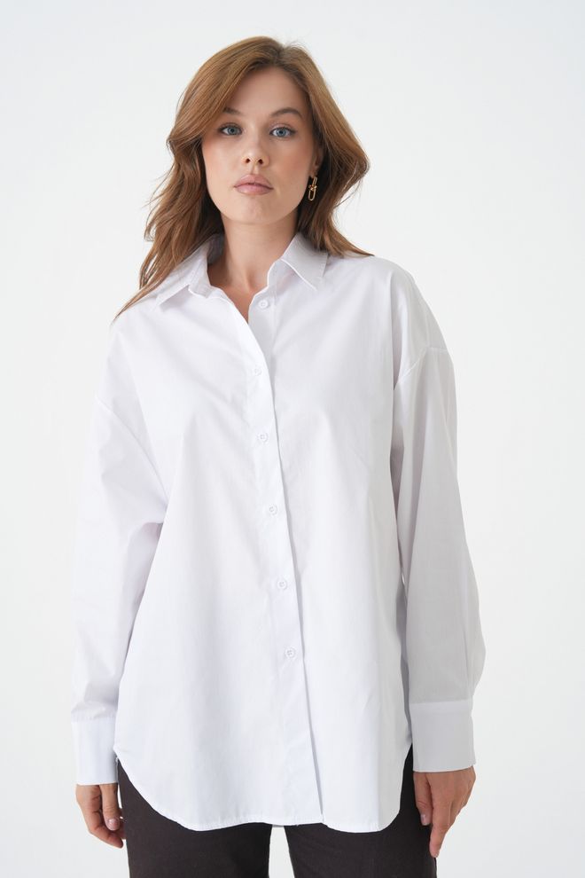 First Angels Бяла Риза С Увеличен Размер И Шлиц Дрехи на едро Небрежен