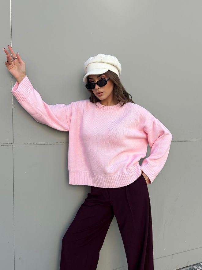 First Angels Pulover Roz Cu Croială Supradimensionată Și La Baza Gâtului Îmbrăcăminte cu ridicata 1