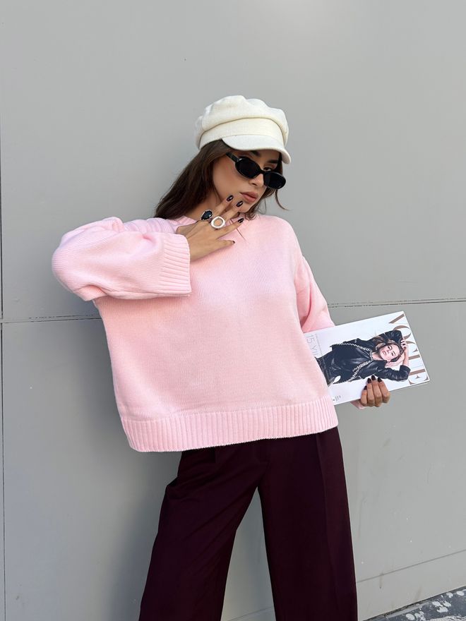 First Angels Pulover Roz Cu Croială Supradimensionată Și La Baza Gâtului Îmbrăcăminte cu ridicata Lejer