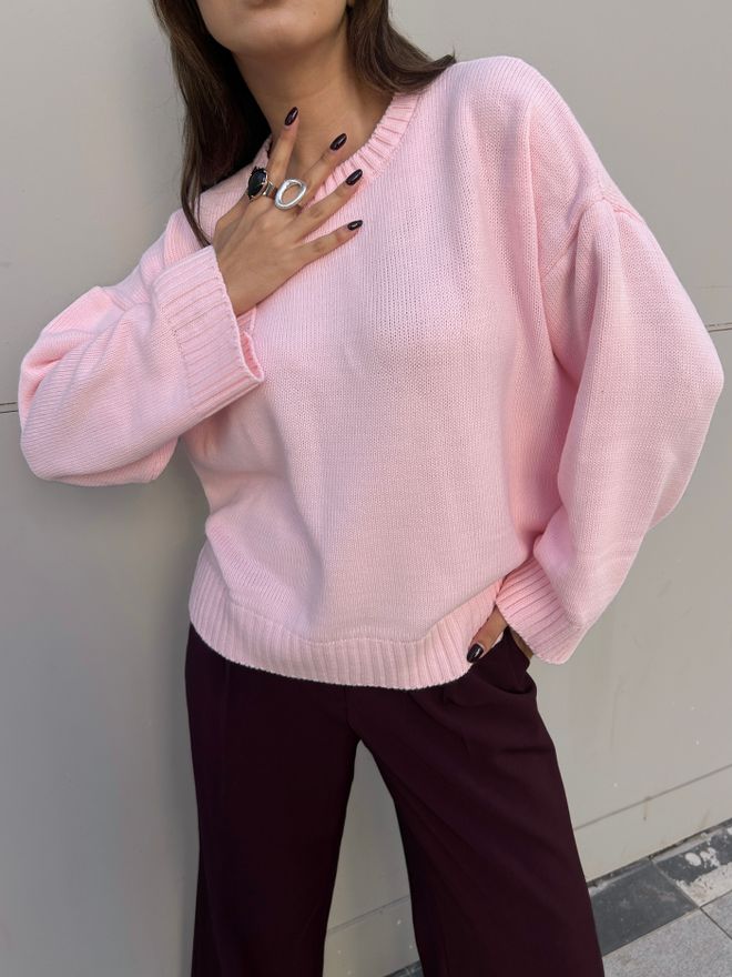First Angels Pulover Roz Cu Croială Supradimensionată Și La Baza Gâtului Îmbrăcăminte cu ridicata Iarnă