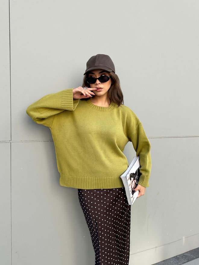 First Angels Pulover Verde Croială Supradimensionată Casual Îmbrăcăminte cu ridicata Casual