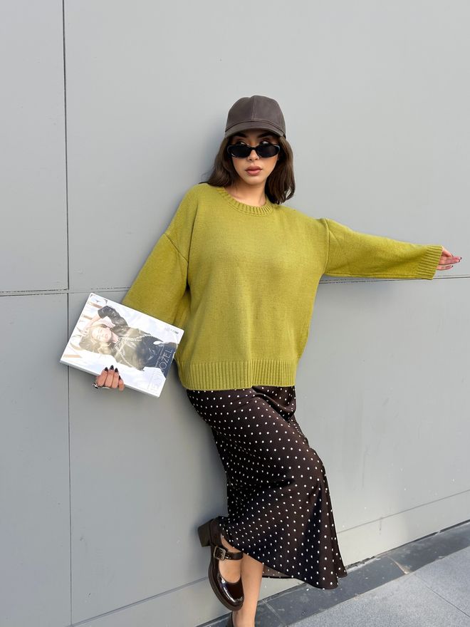 First Angels Green Oversized Fit Casual Sweater Wholesale Clothing Lounge