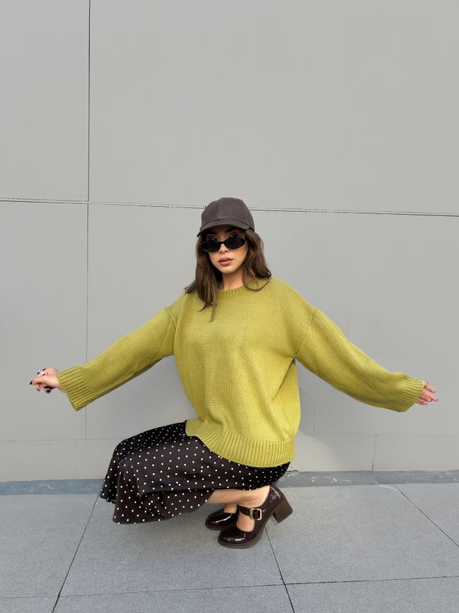 First Angels Green Oversized Fit Casual Sweater Wholesale Clothing Winter