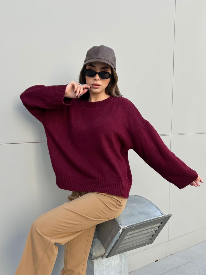 First Angels Pulover Roșu Bordo Croială Supradimensionată Casual De Stradă Îmbrăcăminte cu ridicata 1