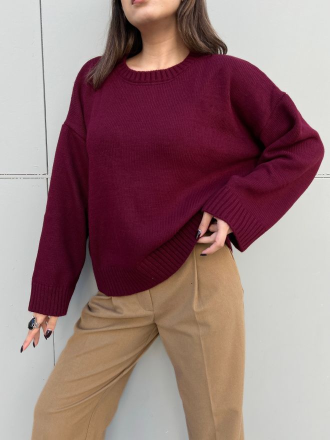 First Angels Pulover Roșu Bordo Croială Supradimensionată Casual De Stradă Îmbrăcăminte cu ridicata Lejer